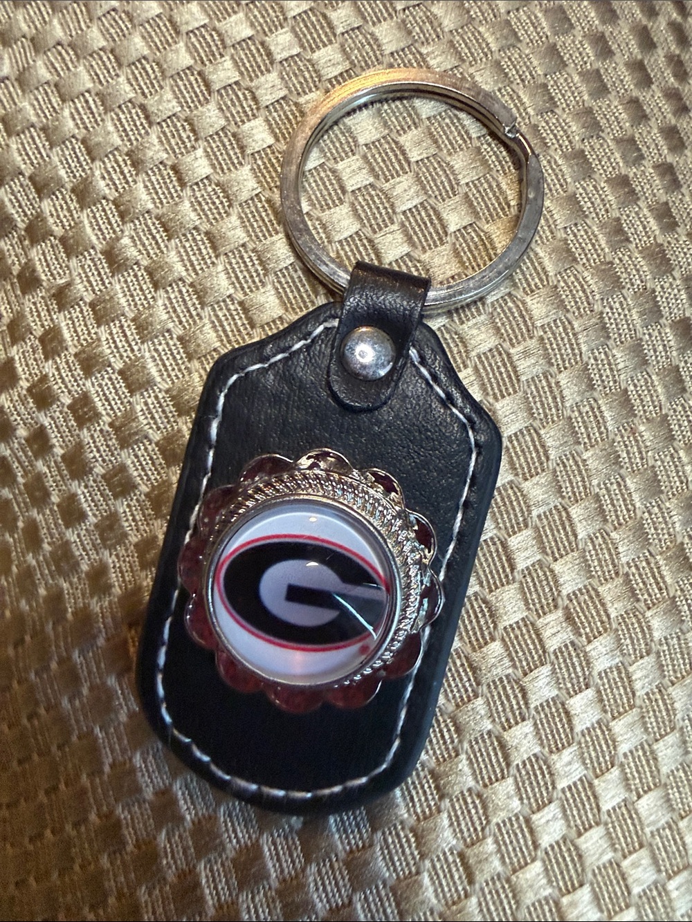 Snap Black Leather Keychain with Red, White and Black GA Bulldogs Snap
